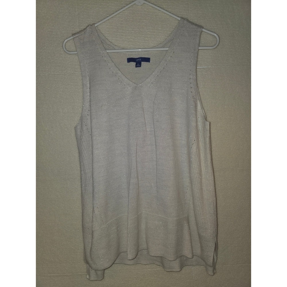 Apt. 9 Womens XL Cream Metallic Shimmer V-Neck Sleeveless Knit Sweater Tank Top